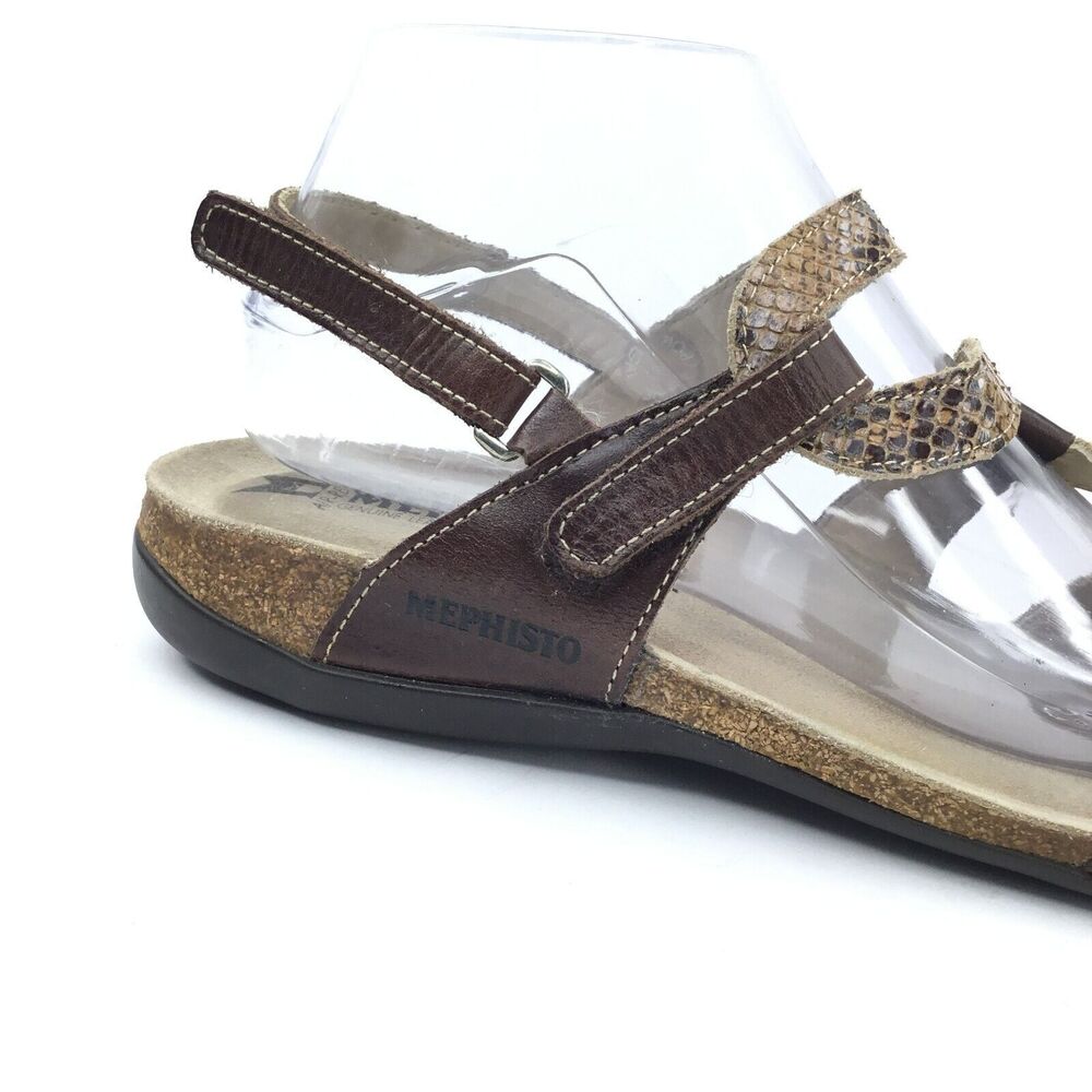 Mephisto Adelie Sandals Womens 41 Brown Snakeskin Printed Leather Cork Cushioned - Picture 11 of 16
